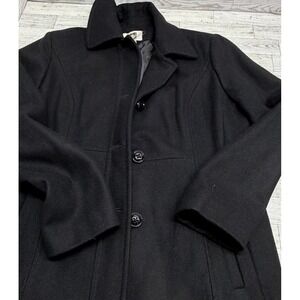 AK Anne Klein Women's Black Wool Blend Single Breasted Button Pea Coat XL XLARGE